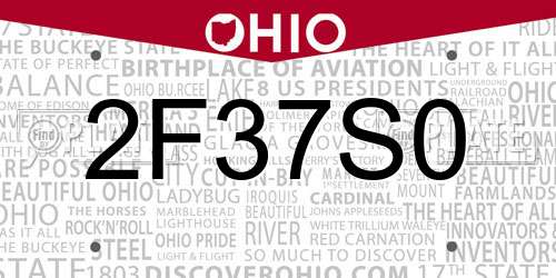 2F37S0 Ohio License Plate