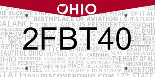 2FBT40 Ohio License Plate