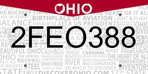 2FEO388 Ohio License Plate