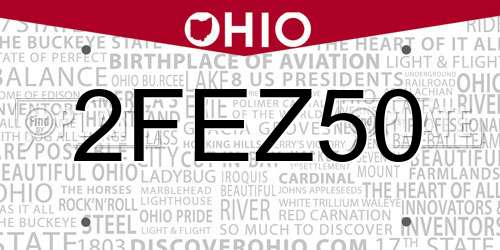 2FEZ50 Ohio License Plate