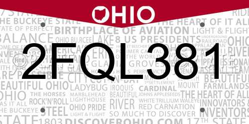2FQL381 Ohio License Plate