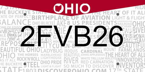 2FVB26 Ohio License Plate