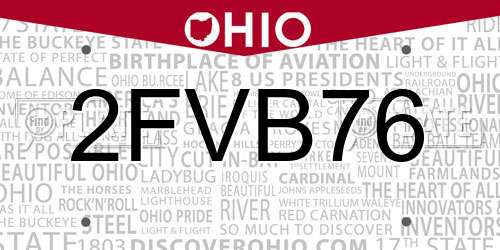 2FVB76 Ohio License Plate