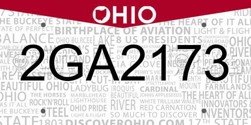 2GA2173 Ohio License Plate