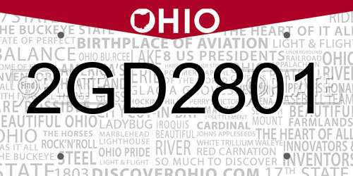 2GD2801 Ohio License Plate