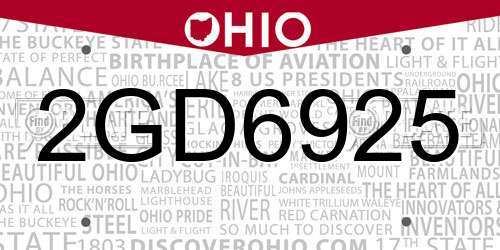 2GD6925 Ohio License Plate