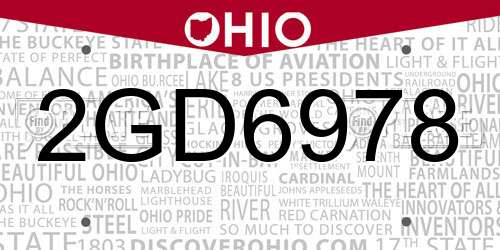 2GD6978 Ohio License Plate