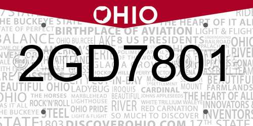2GD7801 Ohio License Plate