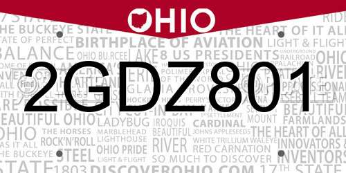 2GDZ801 Ohio License Plate