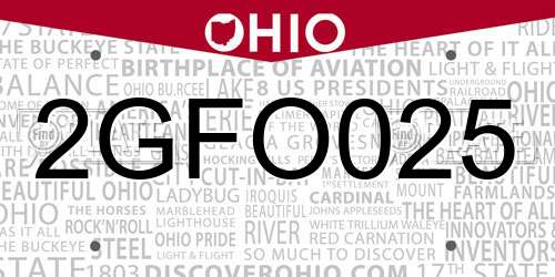 2GFO025 Ohio License Plate