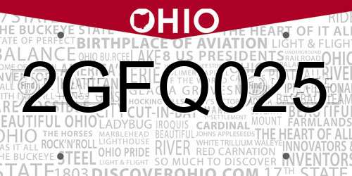 2GFQ025 Ohio License Plate