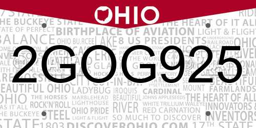 2GOG925 Ohio License Plate