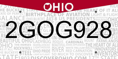 2GOG928 Ohio License Plate