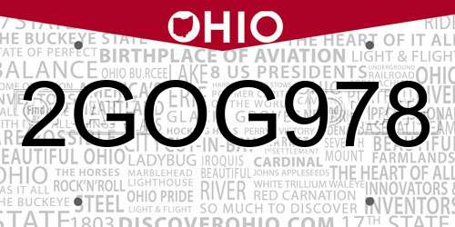 2GOG978 Ohio License Plate