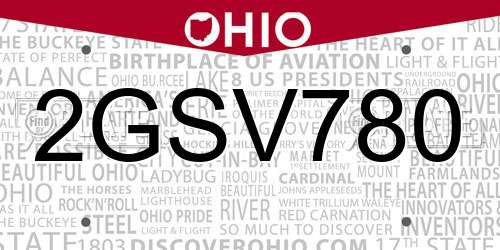 2GSV780 Ohio License Plate