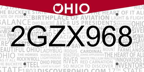 2GZX968 Ohio License Plate