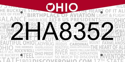 2HA8352 Ohio License Plate