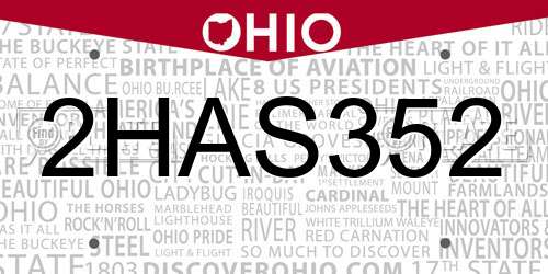 2HAS352 Ohio License Plate