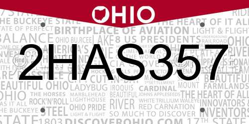 2HAS357 Ohio License Plate