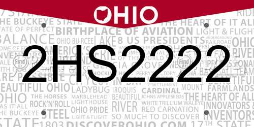 2HS2222 Ohio License Plate