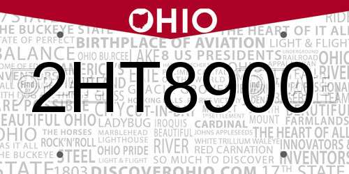2HT8900 Ohio License Plate
