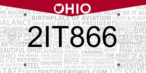 2IT866 Ohio License Plate
