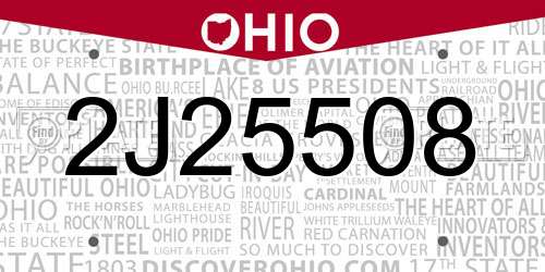 2J25508 Ohio License Plate