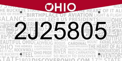 2J25805 Ohio License Plate