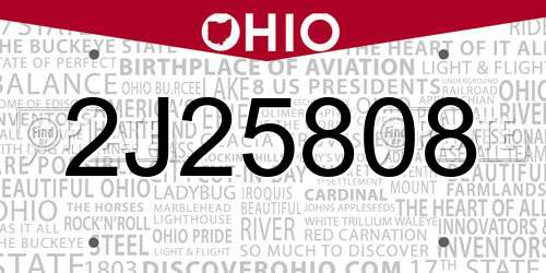 2J25808 Ohio License Plate