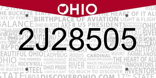 2J28505 Ohio License Plate