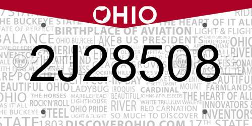 2J28508 Ohio License Plate
