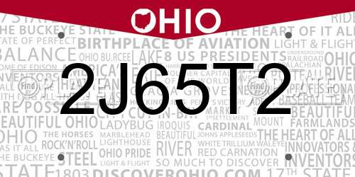 2J65T2 Ohio License Plate
