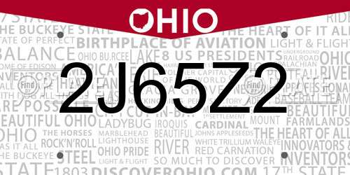 2J65Z2 Ohio License Plate