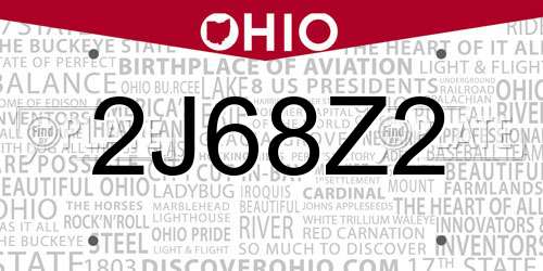 2J68Z2 Ohio License Plate