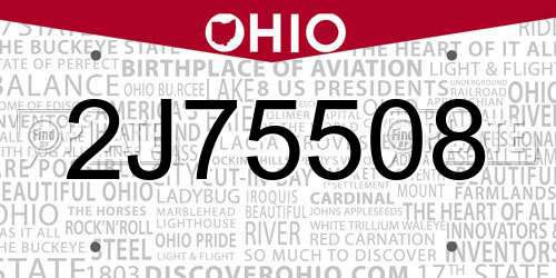 2J75508 Ohio License Plate