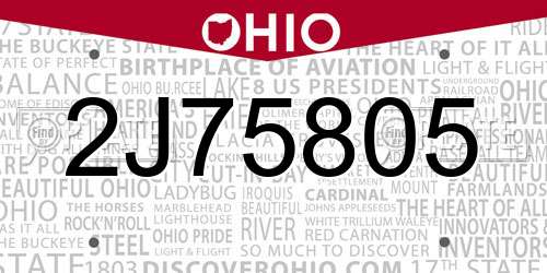 2J75805 Ohio License Plate