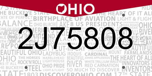 2J75808 Ohio License Plate