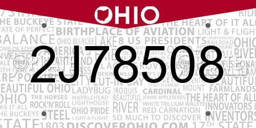 2J78508 Ohio License Plate