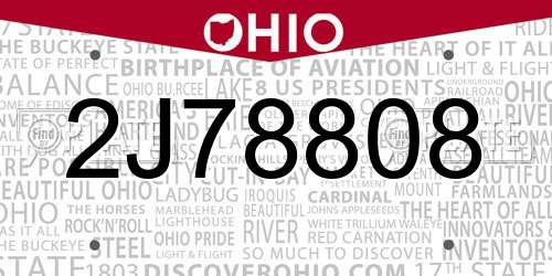 2J78808 Ohio License Plate