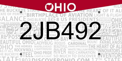 2JB492 Ohio License Plate