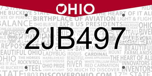 2JB497 Ohio License Plate