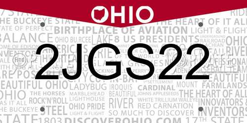 2JGS22 Ohio License Plate