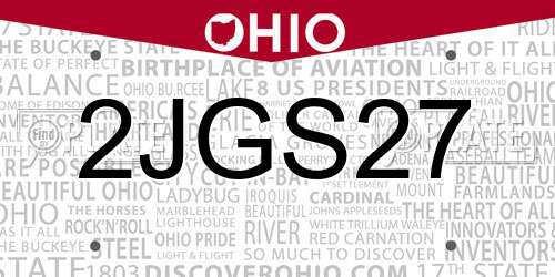 2JGS27 Ohio License Plate