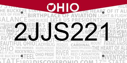 2JJS221 Ohio License Plate