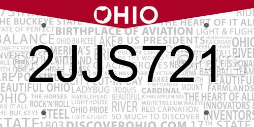 2JJS721 Ohio License Plate