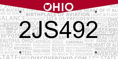 2JS492 Ohio License Plate