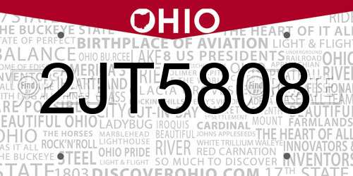 2JT5808 Ohio License Plate