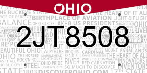 2JT8508 Ohio License Plate