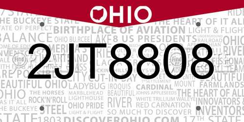 2JT8808 Ohio License Plate
