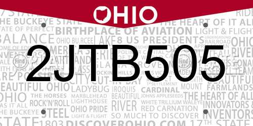 2JTB505 Ohio License Plate